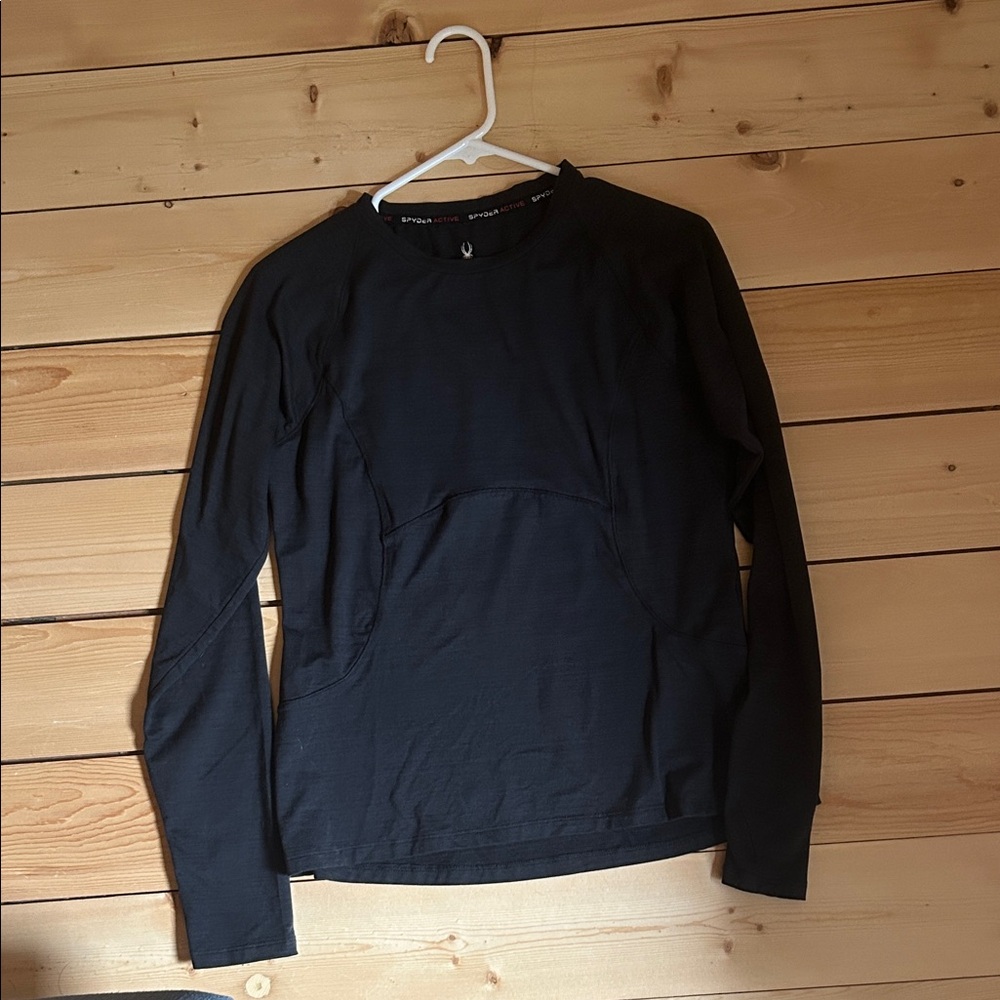 Spyder Black Long Sleeve Women's Tee with zipper pocket size medium